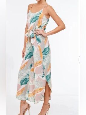 VICI S Tropical Orange Green Tie-Waist Sleeveless Jumpsuit Beach Resortwear Boho